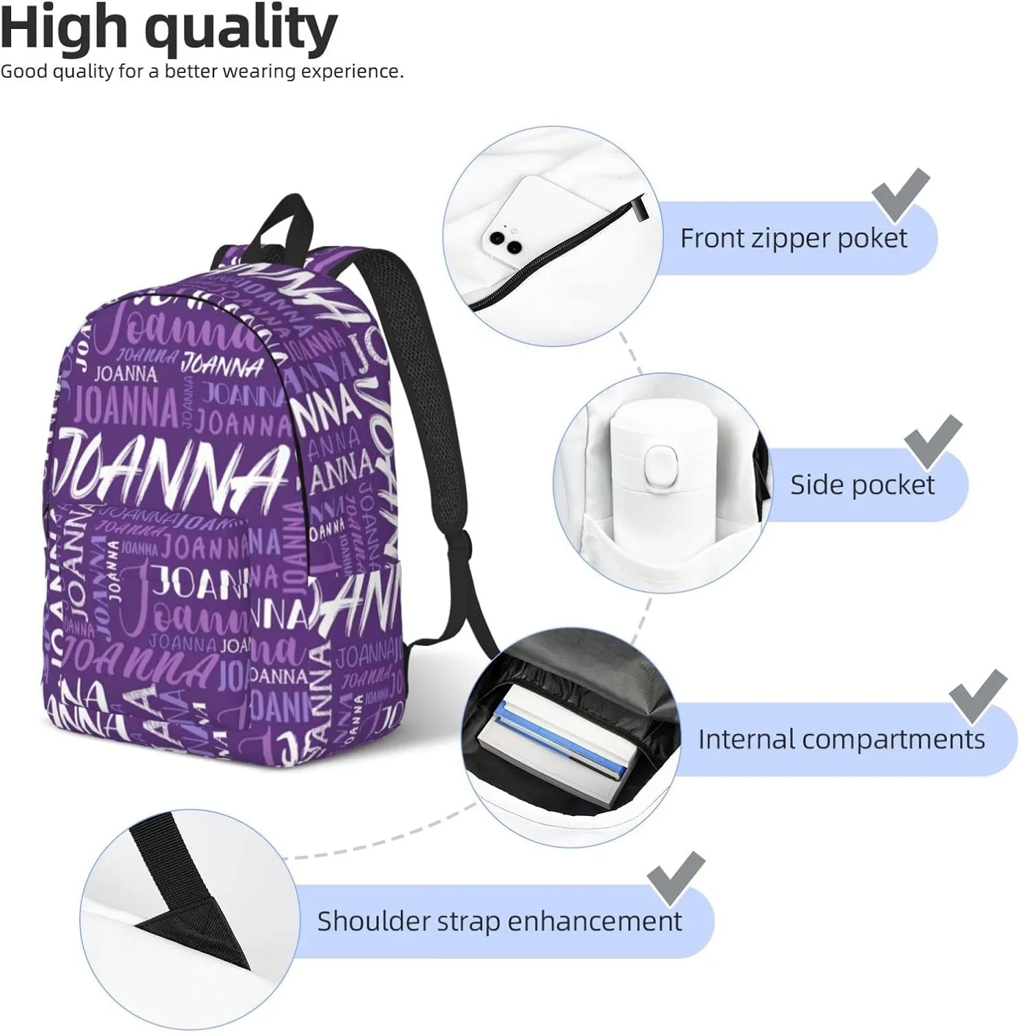 Husguciy Custom Backpack with Name, Personalized Bookbag for Boys Girls Kids, Customized School Bag for School Office Travel (Purple)