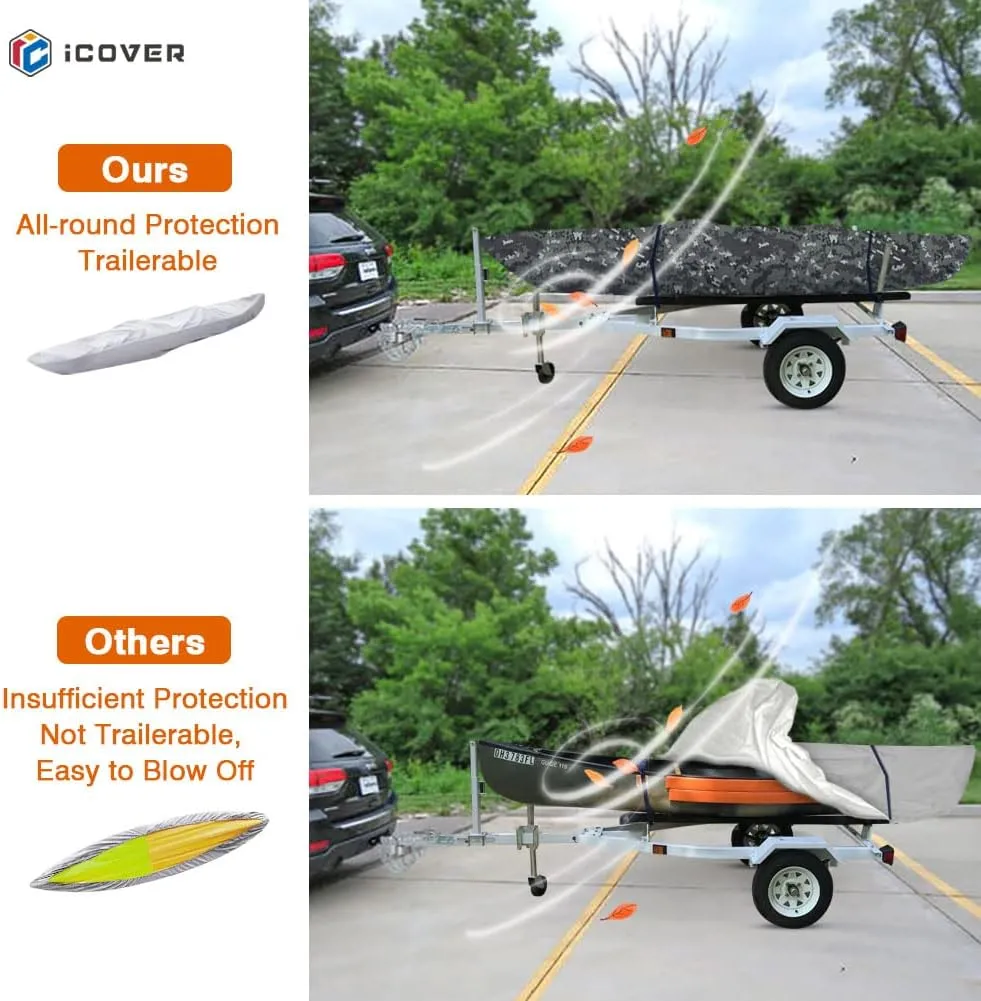 i COVER 16ft Kayak Cover- Water Proof Heavy Duty Kayaks/Canoe Covers Fits Canoes or Paddleboards up to 16ft Long and Beam Width up to 36in, Camo