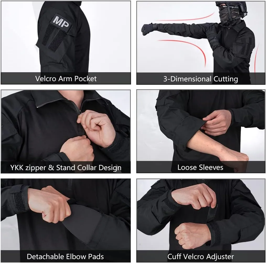 IDOGEAR Men G3 Combat Shirt with Elbow Pads Rapid Assault Long Sleeve Shirt Tactical Military Airsoft Clothing