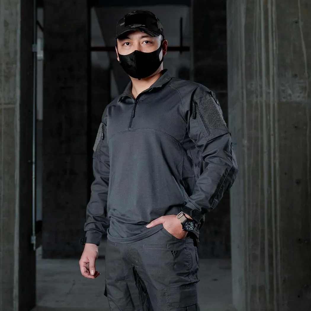 IDOGEAR Men’s Tactical Military Shirts 1/4 Zip Combat BDU Shirts Camo Long Sleeve With Pockets For Outdoor Airsoft Paintball