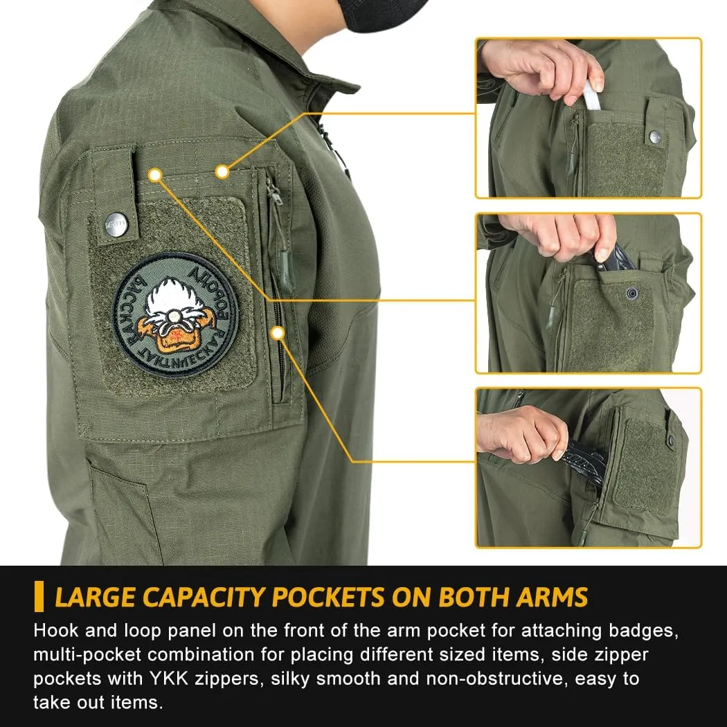 IDOGEAR Men’s Tactical Military Shirts 1/4 Zip Combat BDU Shirts Camo Long Sleeve With Pockets For Outdoor Airsoft Paintball