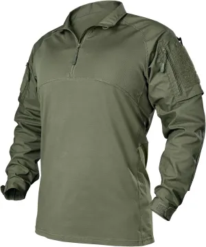 IDOGEAR Men’s Tactical Military Shirts 1/4 Zip Combat BDU Shirts Camo Long Sleeve With Pockets For Outdoor Airsoft Paintball