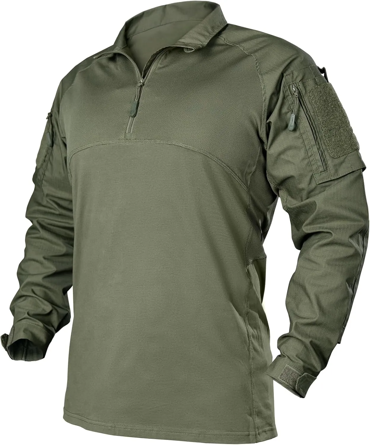 IDOGEAR Men’s Tactical Military Shirts 1/4 Zip Combat BDU Shirts Camo Long Sleeve With Pockets For Outdoor Airsoft Paintball