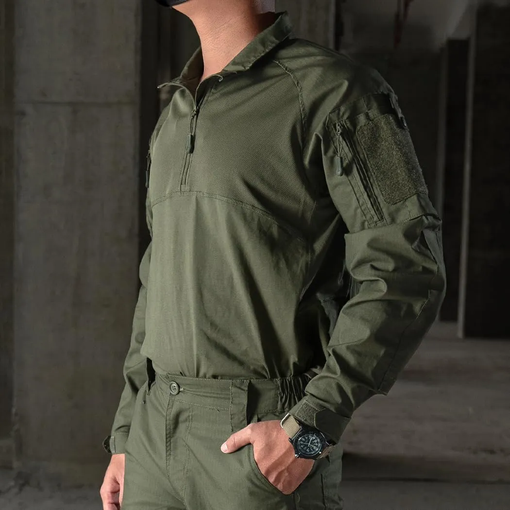 IDOGEAR Men’s Tactical Military Shirts 1/4 Zip Combat BDU Shirts Camo Long Sleeve With Pockets For Outdoor Airsoft Paintball