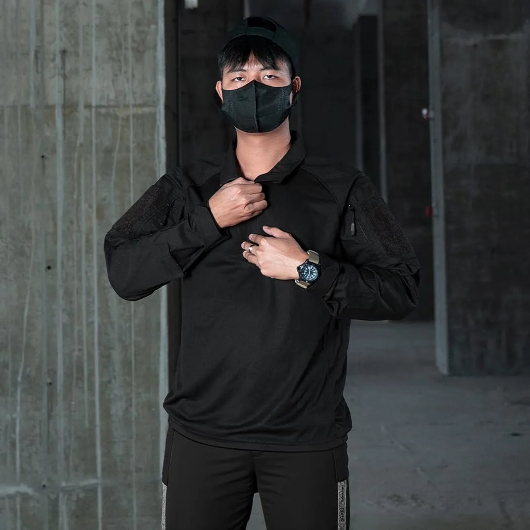 IDOGEAR Men’s Tactical Military Shirts 1/4 Zip Combat BDU Shirts Camo Long Sleeve With Pockets For Outdoor Airsoft Paintball