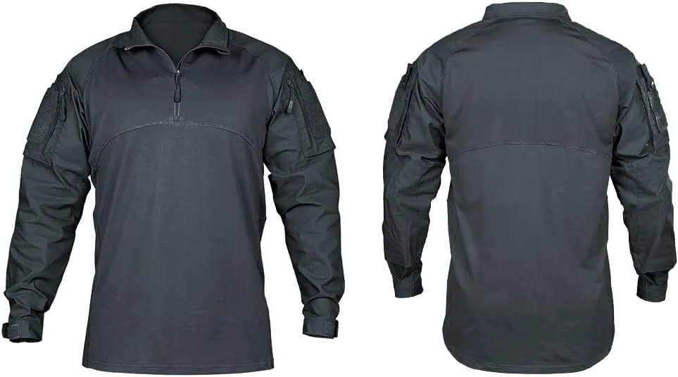 IDOGEAR Men’s Tactical Military Shirts 1/4 Zip Combat BDU Shirts Camo Long Sleeve With Pockets For Outdoor Airsoft Paintball
