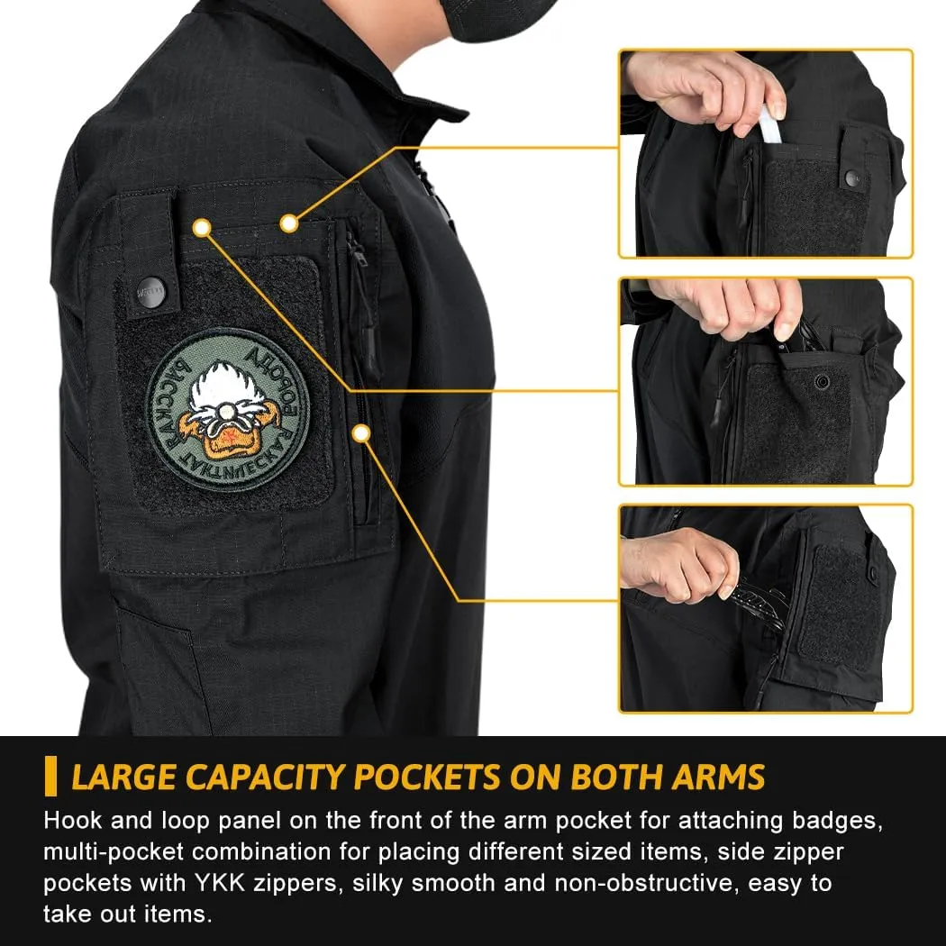 IDOGEAR Men’s Tactical Military Shirts 1/4 Zip Combat BDU Shirts Camo Long Sleeve With Pockets For Outdoor Airsoft Paintball