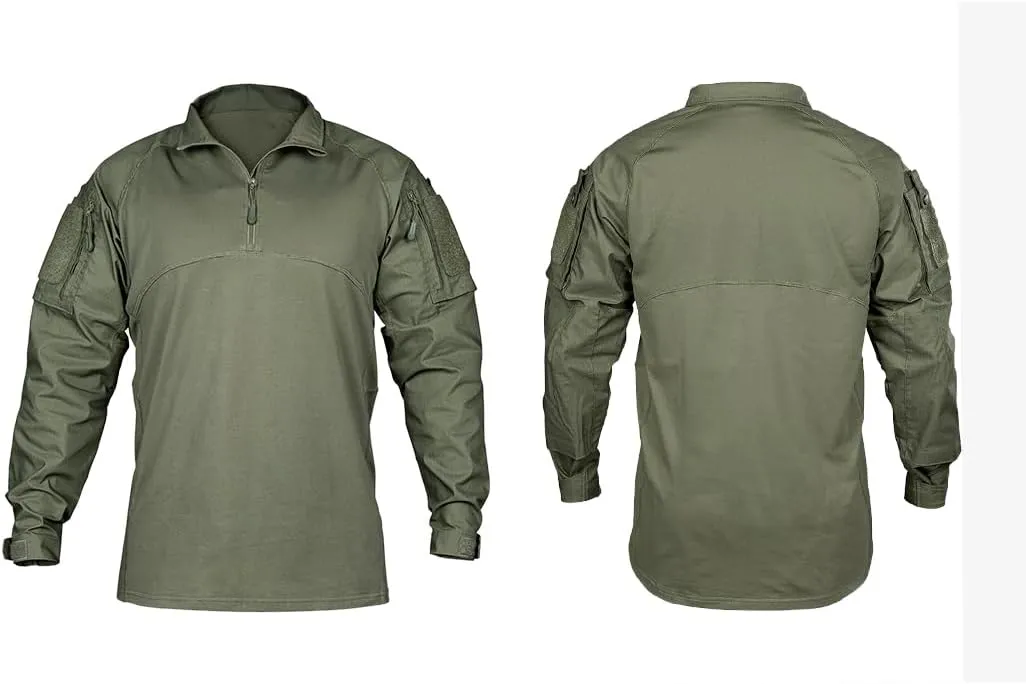 IDOGEAR Men’s Tactical Military Shirts 1/4 Zip Combat BDU Shirts Camo Long Sleeve With Pockets For Outdoor Airsoft Paintball