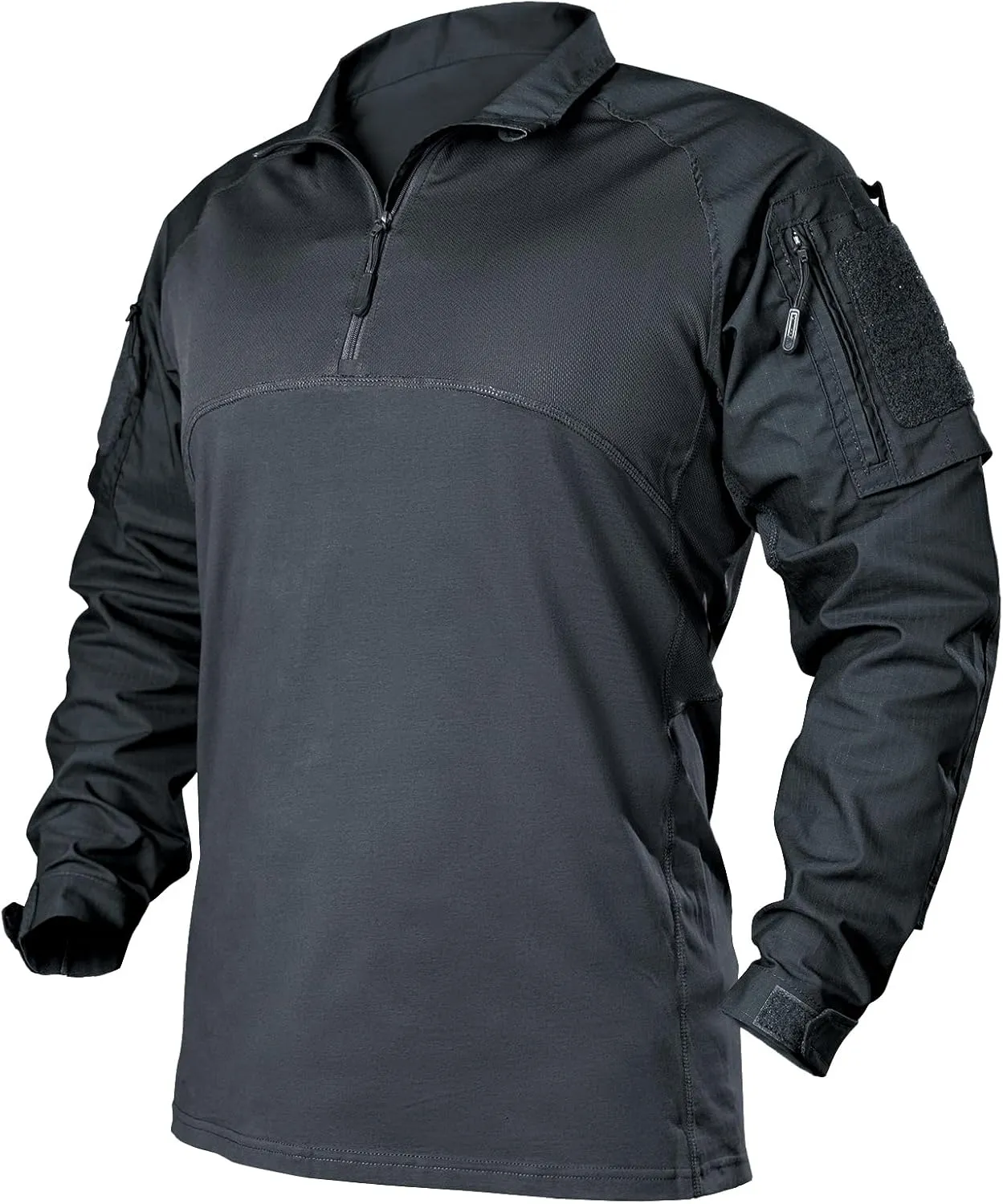 IDOGEAR Men’s Tactical Military Shirts 1/4 Zip Combat BDU Shirts Camo Long Sleeve With Pockets For Outdoor Airsoft Paintball