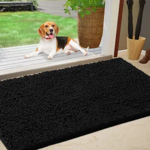 IM HOME Chenille Absorbent Outdoor Doormat 30" x 20", Washable Muddy Door Mats for Dog Non Slip Indoor Doormat Dog Mat for Muddy Paw Front Inside Doormats for Entryway Black
