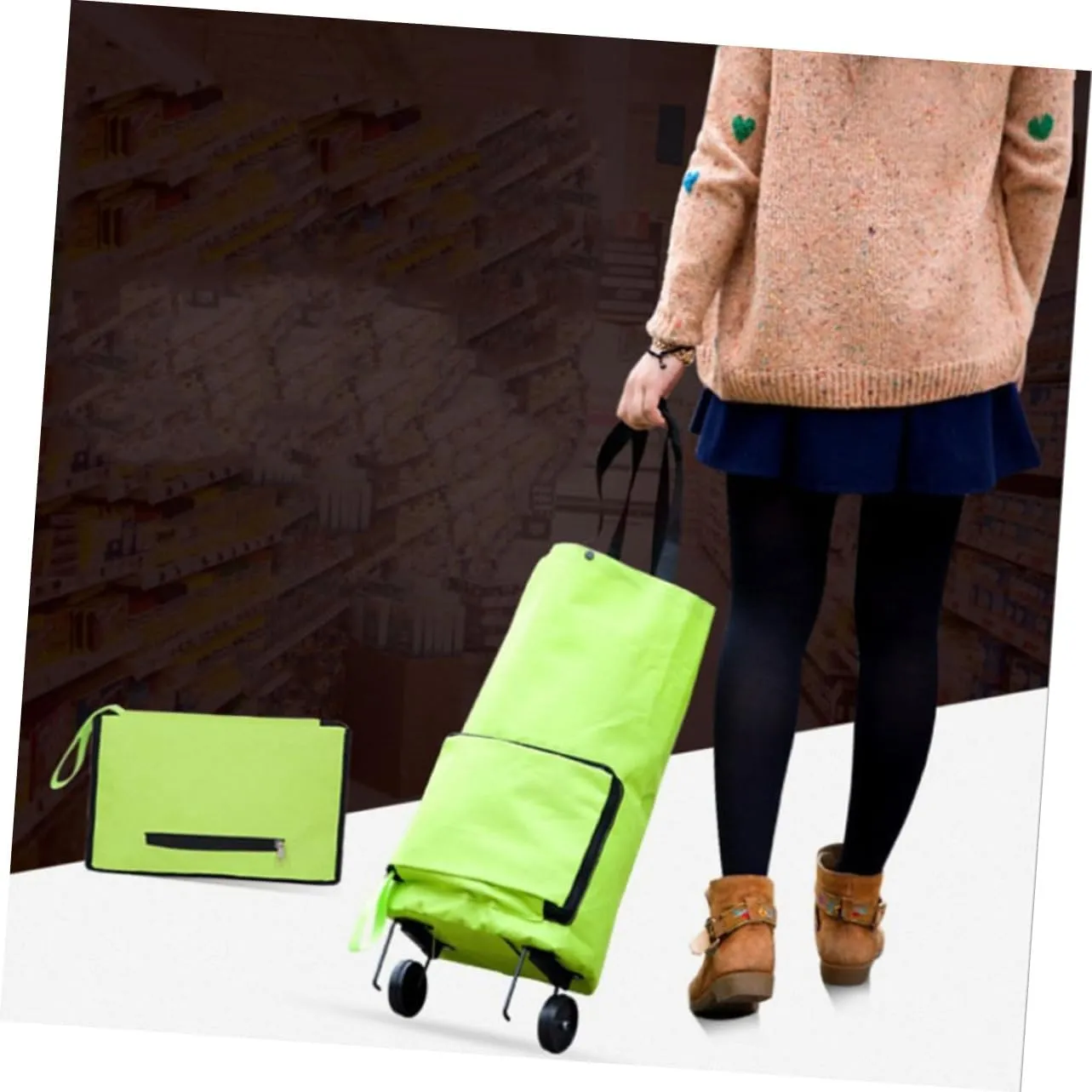 IMIKEYA 1pc Pulling Wheel Market Trolley Grocery Tote Folding Shopping Cart Bag