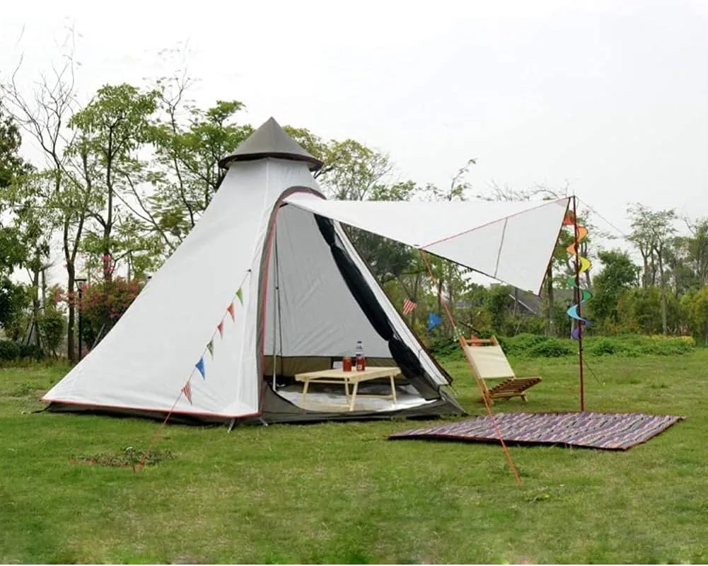 Indian Tent Tipi Outdoor Waterproof Double Layer Camping Tower Tent Family Camping Tent Yurt Teepee Tent for Outdoor Hiking 3-4 Person