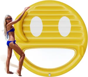 Inflatable Tanning Pool Lounger Float,Lake Floats for Adults - 71" X 71" Large Pool Floats with Headrest and Cup Holder Sunbathing Pool Lounge Raft Floatie Toys Water Filled Bed Mat Pad﻿(Yellow)