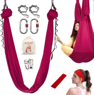 IONTACH Aerial Yoga Hammock, 5.5 Yards Aerial Silks Gymnastics for Home Indoor Jungle Gym, Antigravity Fitness Hammock with Carabiner, Daisy Chain and Guide