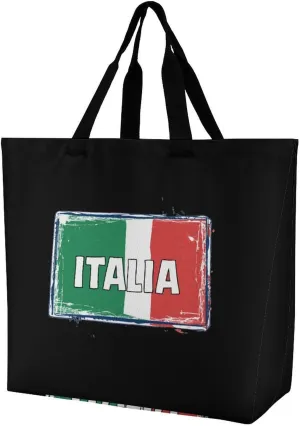 Italia National Prideful Reusable Shopping Bag with Shoulder Straps Portable Collapsible Grocery Tote Bags