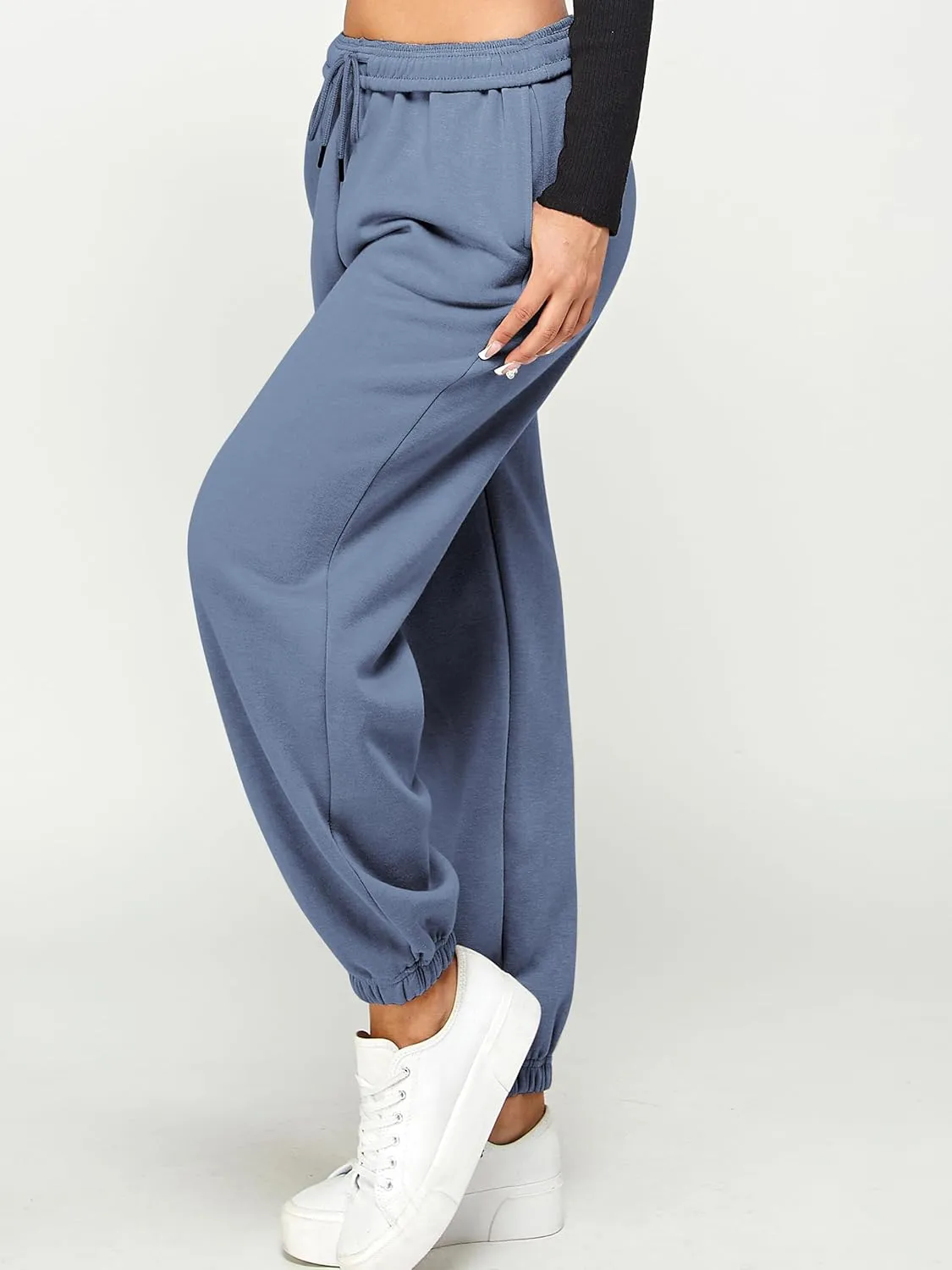 IUUI Women's High Waisted Fleece Sweatpants - Casual Baggy Joggers with Pockets, Foldable Warm Lounge Pants