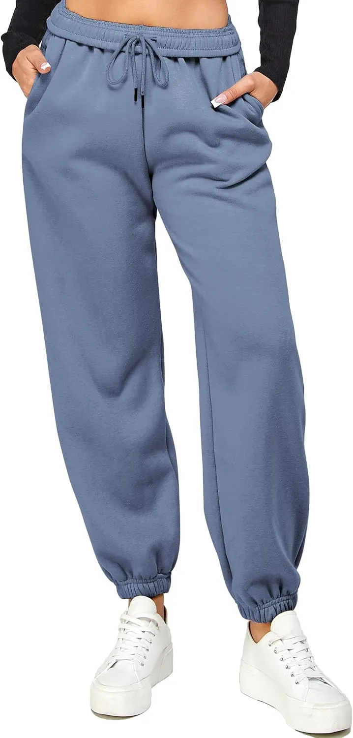 IUUI Women's High Waisted Fleece Sweatpants - Casual Baggy Joggers with Pockets, Foldable Warm Lounge Pants