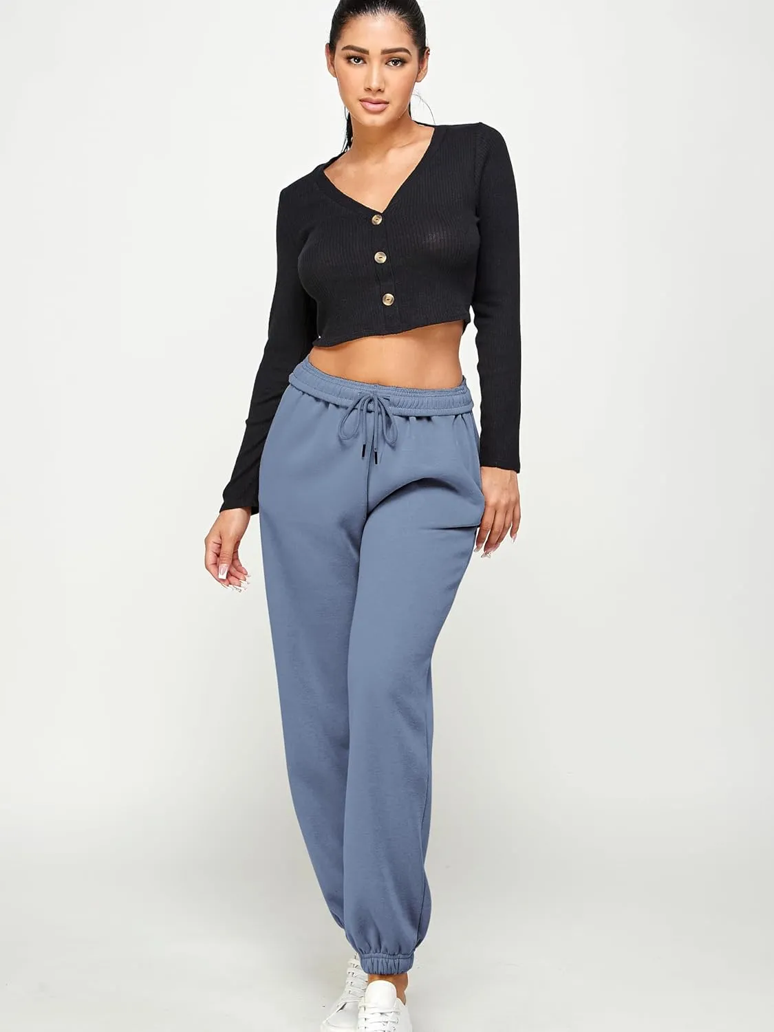 IUUI Women's High Waisted Fleece Sweatpants - Casual Baggy Joggers with Pockets, Foldable Warm Lounge Pants