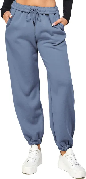 IUUI Women's High Waisted Fleece Sweatpants - Casual Baggy Joggers with Pockets, Foldable Warm Lounge Pants