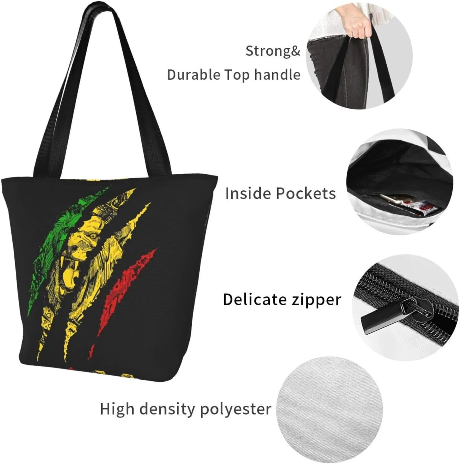 Jamaican Flag Rasta Reggae Judah Lion Women's Tote Bag Shoulder Bag Shopping Handbag Large Capacity Handbag