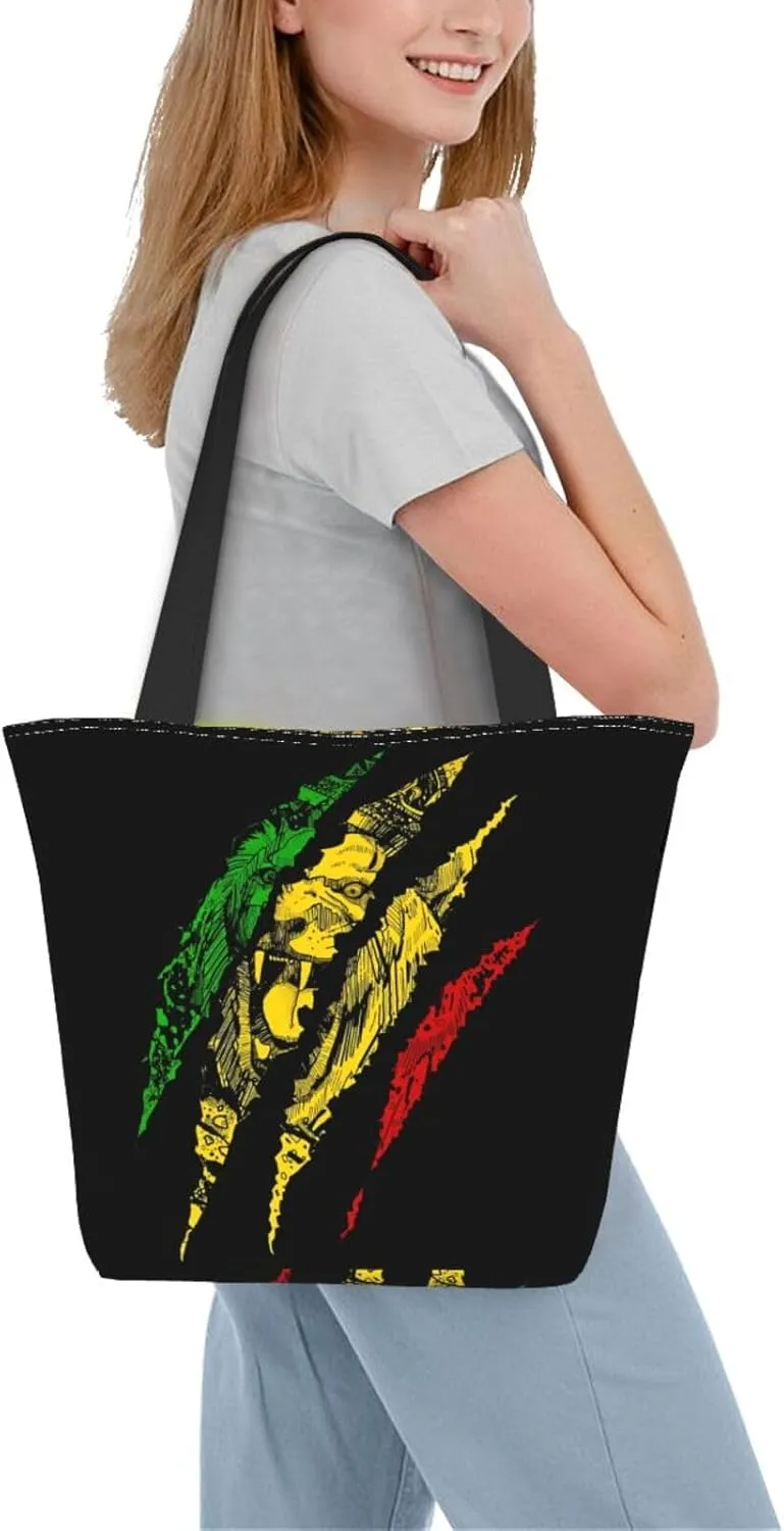 Jamaican Flag Rasta Reggae Judah Lion Women's Tote Bag Shoulder Bag Shopping Handbag Large Capacity Handbag