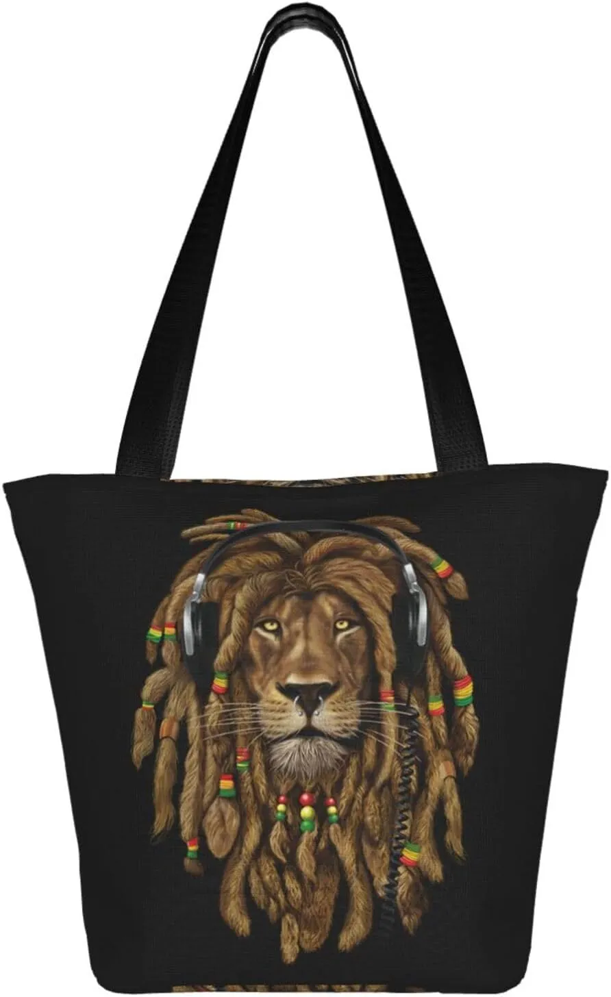 Jamaican Rasta Reggae Judah Lion Women's Tote Bag Shoulder Bag Shopping Handbag Large Capacity Handbag With Zipper