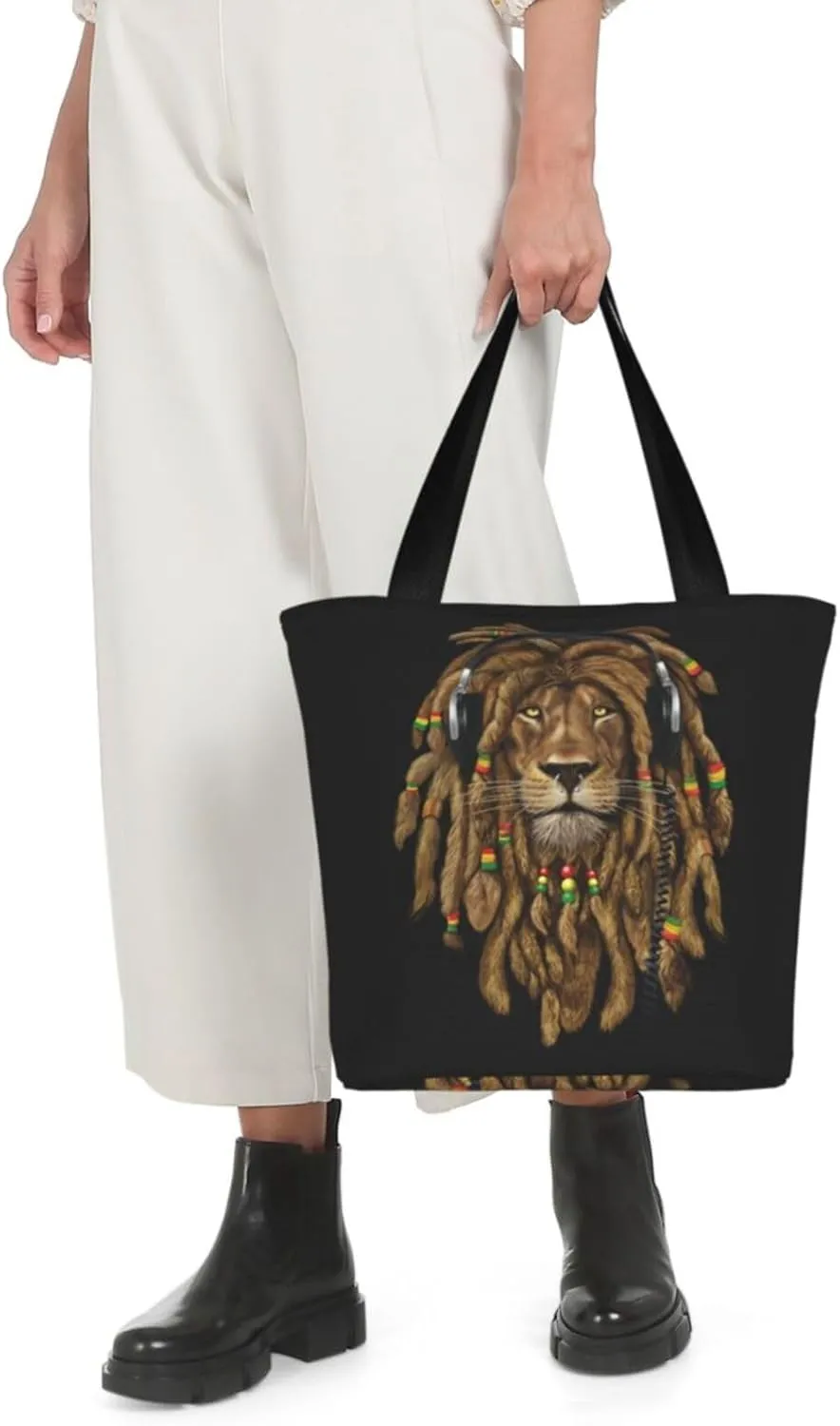 Jamaican Rasta Reggae Judah Lion Women's Tote Bag Shoulder Bag Shopping Handbag Large Capacity Handbag With Zipper