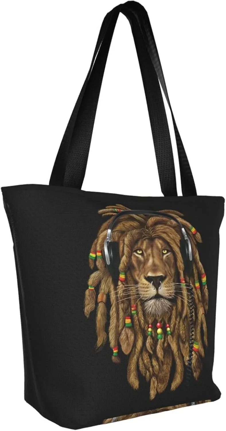 Jamaican Rasta Reggae Judah Lion Women's Tote Bag Shoulder Bag Shopping Handbag Large Capacity Handbag With Zipper