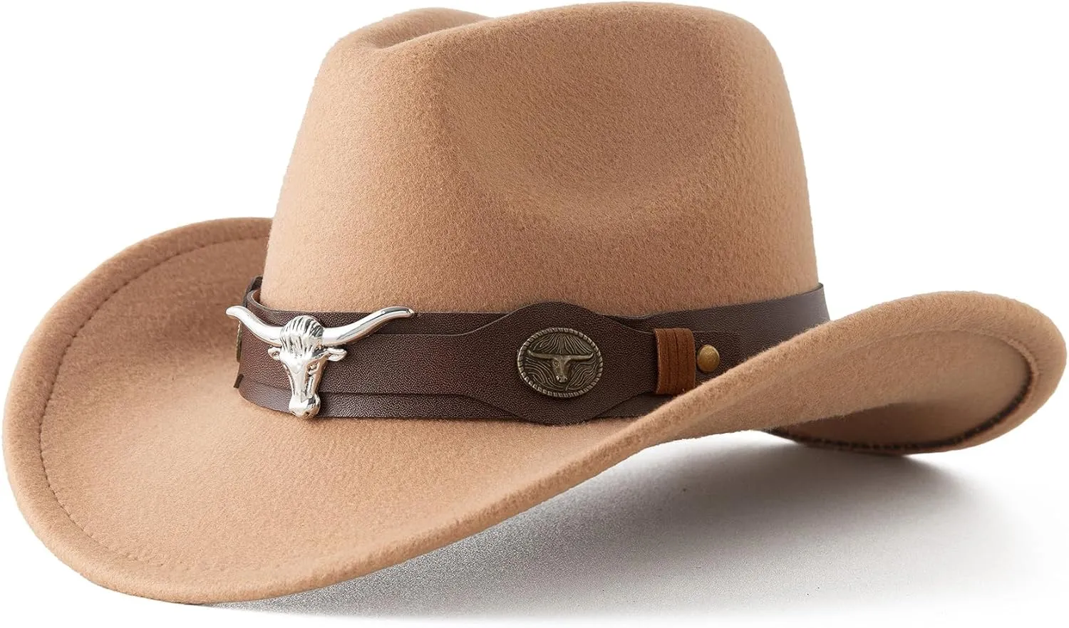 Jastore Kids Western Hats Boys Girls Cowboy Felt Hat Jazz Fedora Cowgirl Hats with Belt Buckle