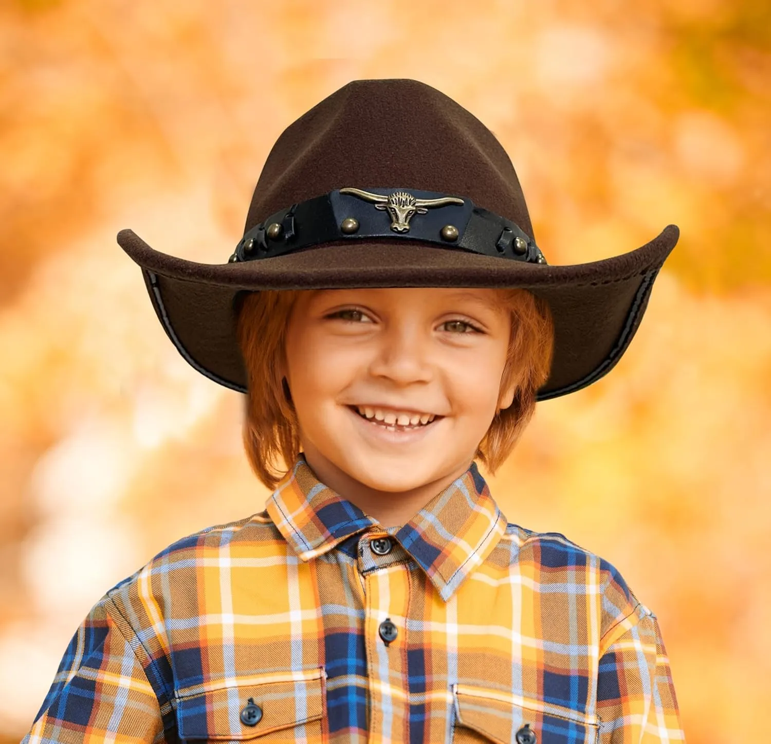 Jastore Kids Western Hats Boys Girls Cowboy Felt Hat Jazz Fedora Cowgirl Hats with Belt Buckle
