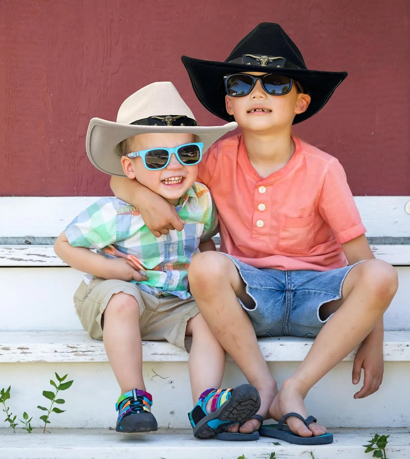 Jastore Kids Western Hats Boys Girls Cowboy Felt Hat Jazz Fedora Cowgirl Hats with Belt Buckle