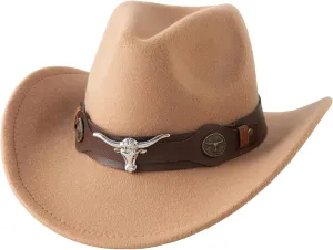 Jastore Kids Western Hats Boys Girls Cowboy Felt Hat Jazz Fedora Cowgirl Hats with Belt Buckle