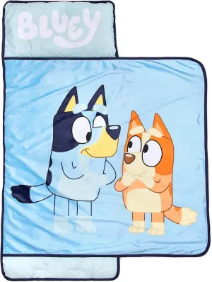 Jay Franco Bluey Sisters Nap Mat – Built-in Pillow and Blanket - Super Soft Microfiber Kids'/Toddler/Children's Bedding, Ages 3-7 (Official Bluey Product)