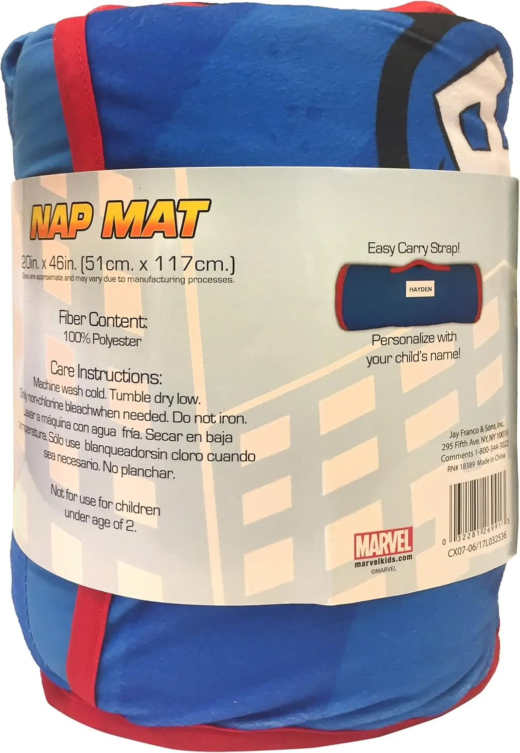 Jay Franco Marvel Super Hero Adventures Avengers Nap Mat - Built-in Pillow and Blanket Featuring Captain America - Super Soft Microfiber Kids'/Toddler/Children's Bedding, Age 3-5