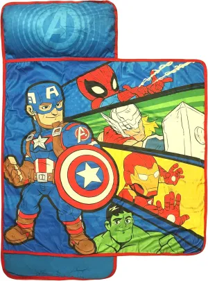 Jay Franco Marvel Super Hero Adventures Avengers Nap Mat - Built-in Pillow and Blanket Featuring Captain America - Super Soft Microfiber Kids'/Toddler/Children's Bedding, Age 3-5