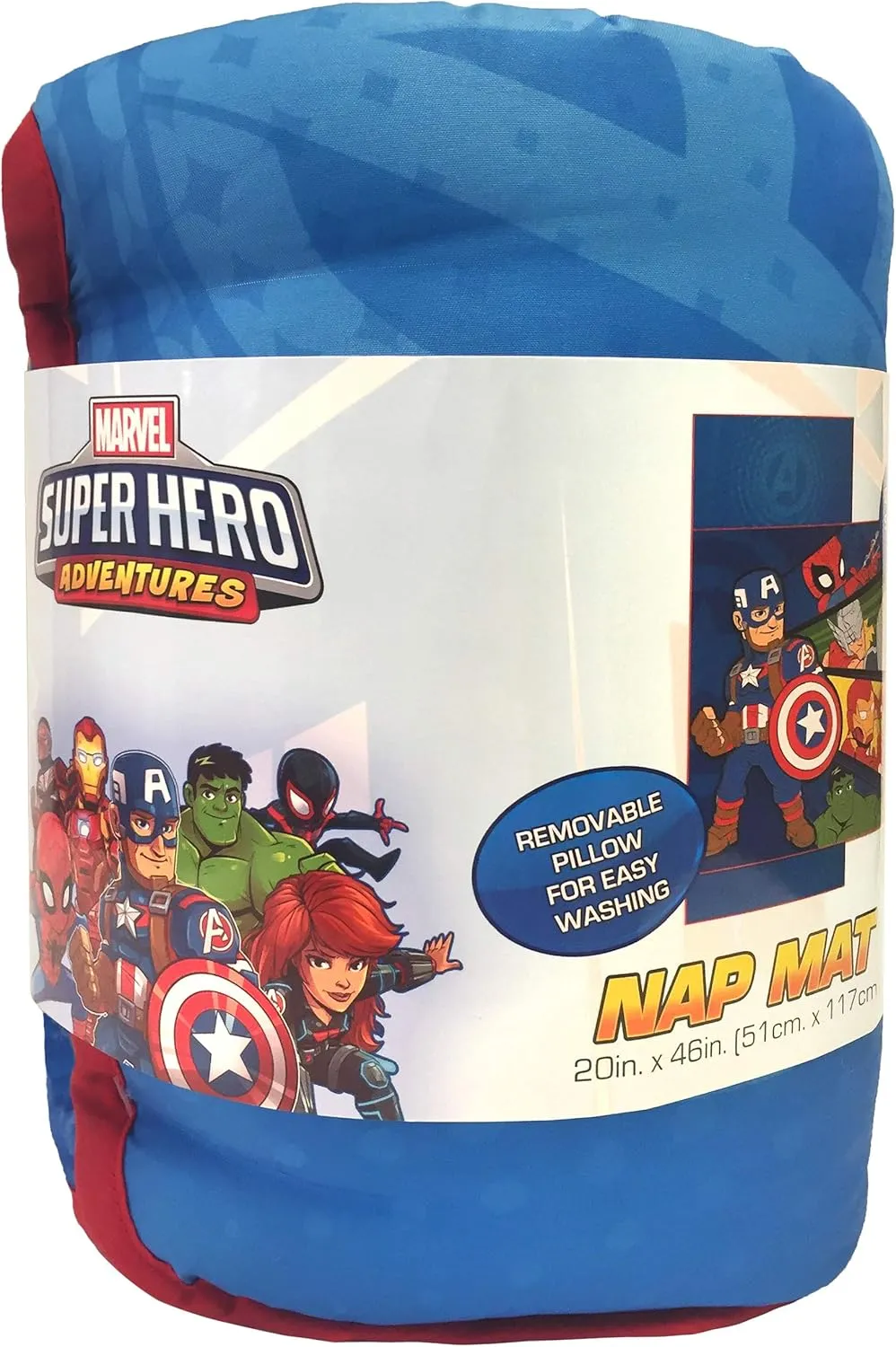 Jay Franco Marvel Super Hero Adventures Avengers Nap Mat - Built-in Pillow and Blanket Featuring Captain America - Super Soft Microfiber Kids'/Toddler/Children's Bedding, Age 3-5