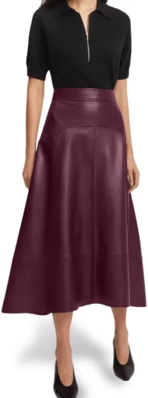 Jild Real Lambskin Leather Skirts for Women High Waist Classical Mid Length Going Out Skirt with Stylish Patchwork