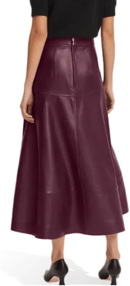 Jild Real Lambskin Leather Skirts for Women High Waist Classical Mid Length Going Out Skirt with Stylish Patchwork