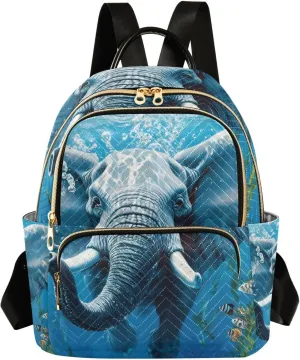 JIPONI Elephant Seabed Small Backpack for Women, Travel Purse Back Pack, Casual Daypack, Lightweight Bag-S