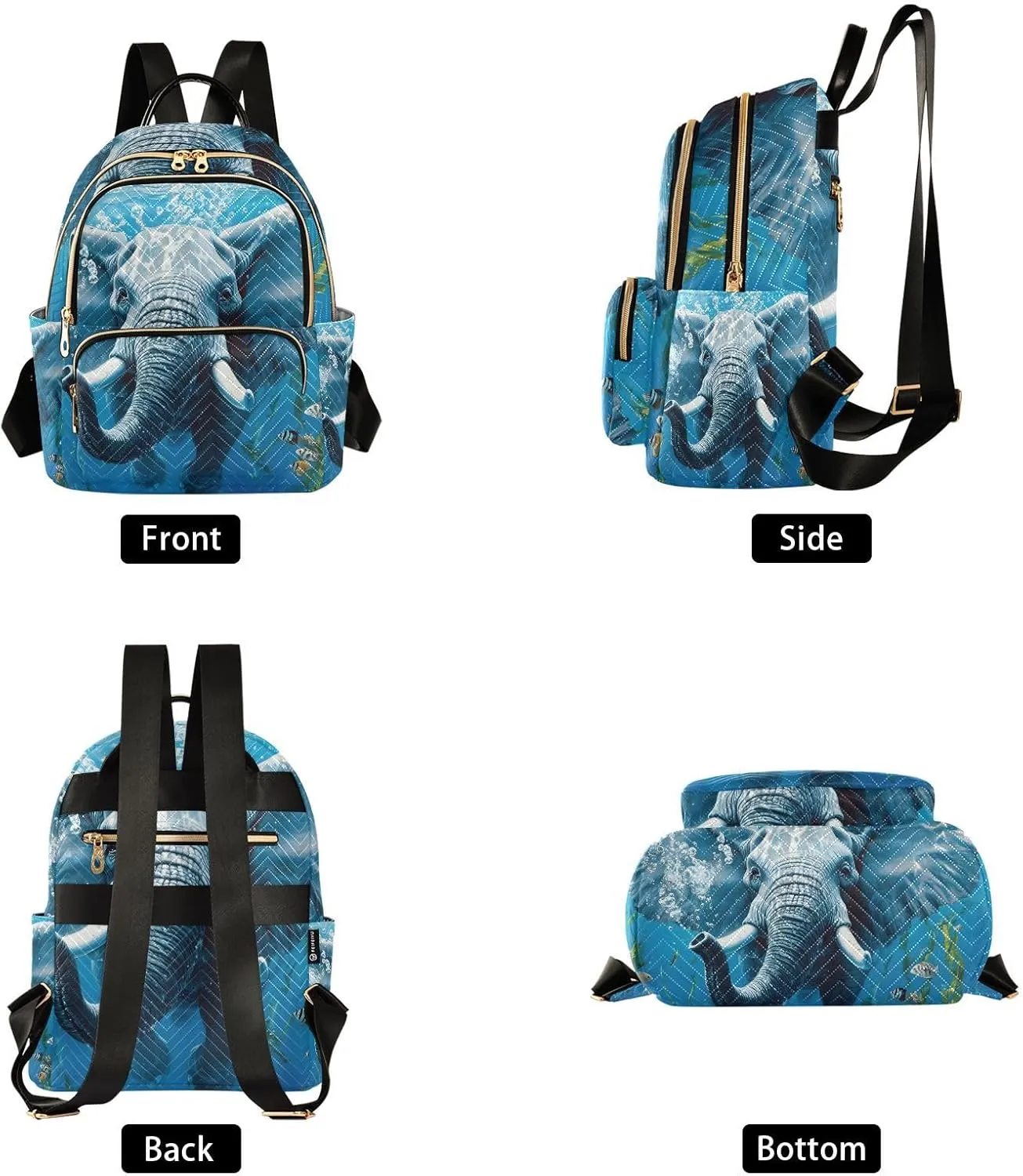 JIPONI Elephant Seabed Small Backpack for Women, Travel Purse Back Pack, Casual Daypack, Lightweight Bag-S