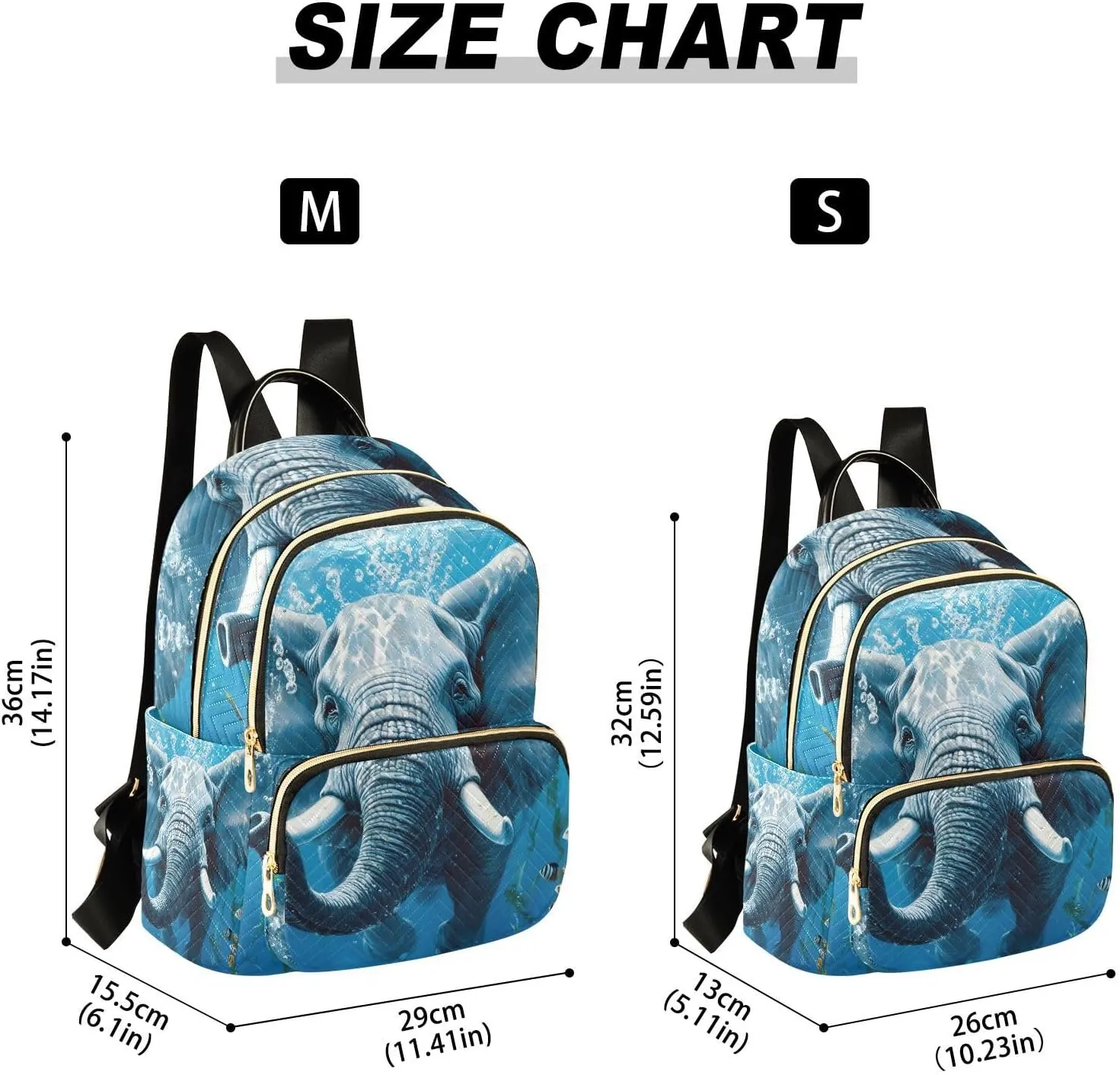 JIPONI Elephant Seabed Small Backpack for Women, Travel Purse Back Pack, Casual Daypack, Lightweight Bag-S