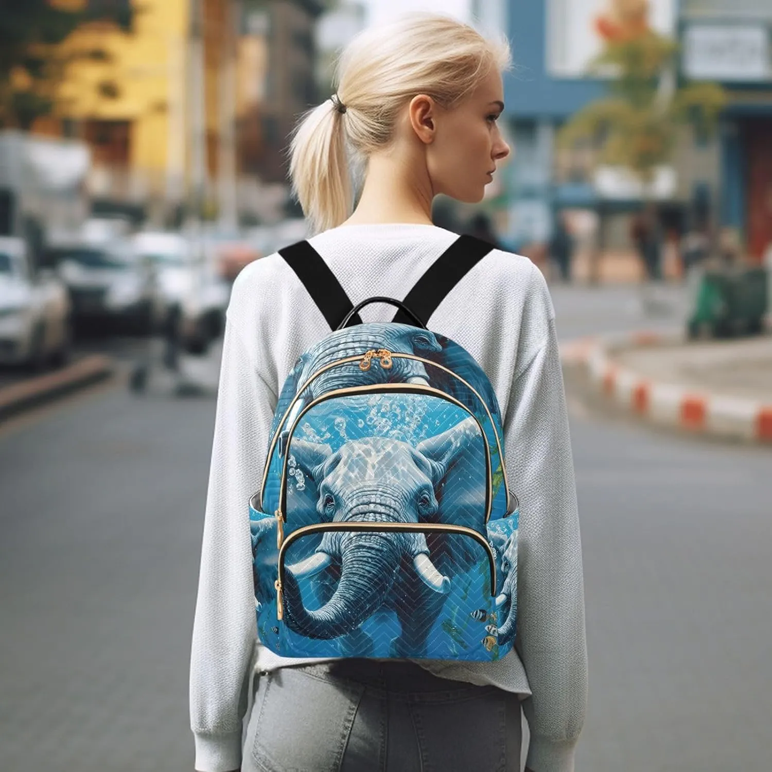JIPONI Elephant Seabed Small Backpack for Women, Travel Purse Back Pack, Casual Daypack, Lightweight Bag-S