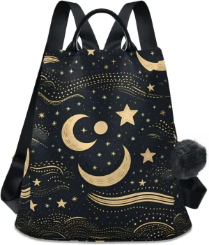 JIPONI Golden Moon and Milky Way Backpack Purse for Women Anti Theft Back Pack Casual Daypack Shoulder Bag