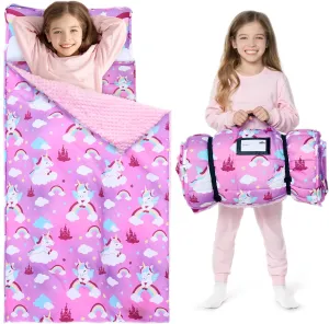 JOIEDOMI Toddler Nap Mat with Pillow & Blanket 55''*30'' for Kids Ages 3-7 Years Roll Up Nap Mat for Preschool Soft Kids Sleeping Bag for Boys Girls Kindergarten Daycare Sleepover
