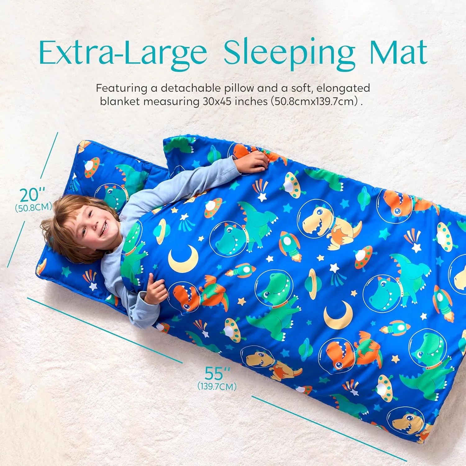 JOIEDOMI Toddler Nap Mat with Pillow & Blanket 55''*30'' for Kids Ages 3-7 Years Roll Up Nap Mat for Preschool Soft Kids Sleeping Bag for Boys Girls Kindergarten Daycare Sleepover