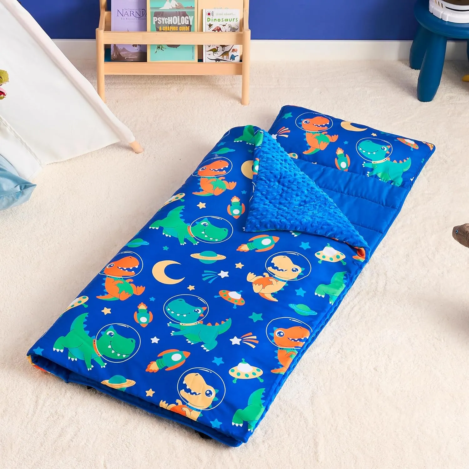 JOIEDOMI Toddler Nap Mat with Pillow & Blanket 55''*30'' for Kids Ages 3-7 Years Roll Up Nap Mat for Preschool Soft Kids Sleeping Bag for Boys Girls Kindergarten Daycare Sleepover