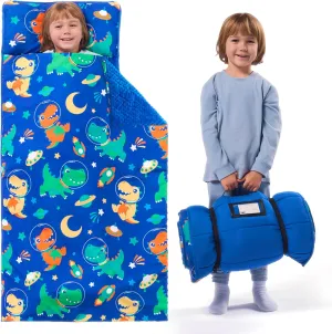 JOIEDOMI Toddler Nap Mat with Pillow & Blanket 55''*30'' for Kids Ages 3-7 Years Roll Up Nap Mat for Preschool Soft Kids Sleeping Bag for Boys Girls Kindergarten Daycare Sleepover