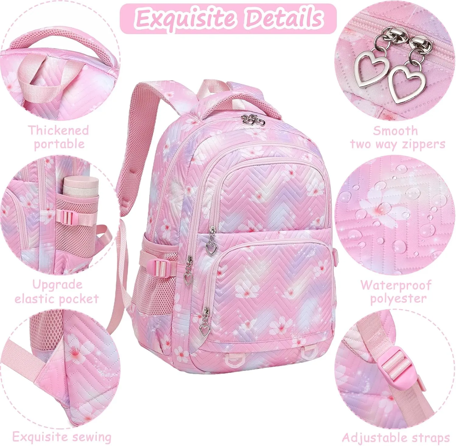 Joyfulife Daisy Print Backpack for Girls Lightweight Water Resistant Elementary Primary School Bags Teen Girls Bookbag Travel Daypack