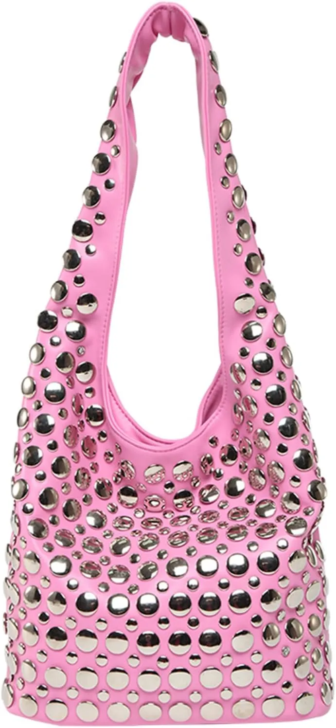JQAliMOVV Studded Purses for Women Vegan Leather Tote Bag 90s Y2K Punk Purse Stud Shoulder Handbags