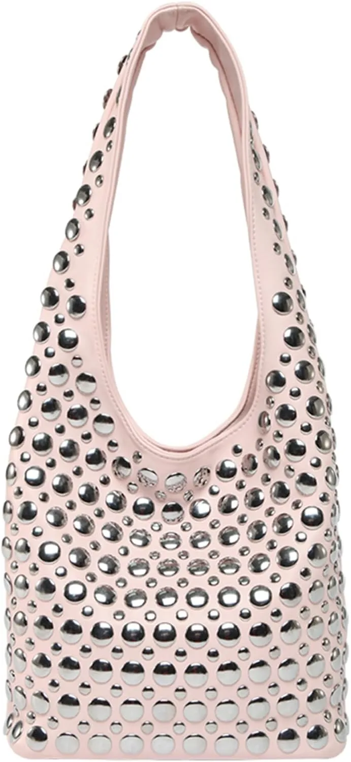 JQAliMOVV Studded Purses for Women Vegan Leather Tote Bag 90s Y2K Punk Purse Stud Shoulder Handbags